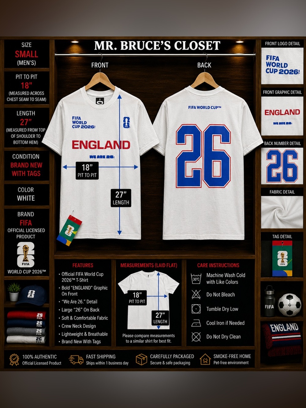 FIFA England White Graphic Tee - Official World Cup 2026
